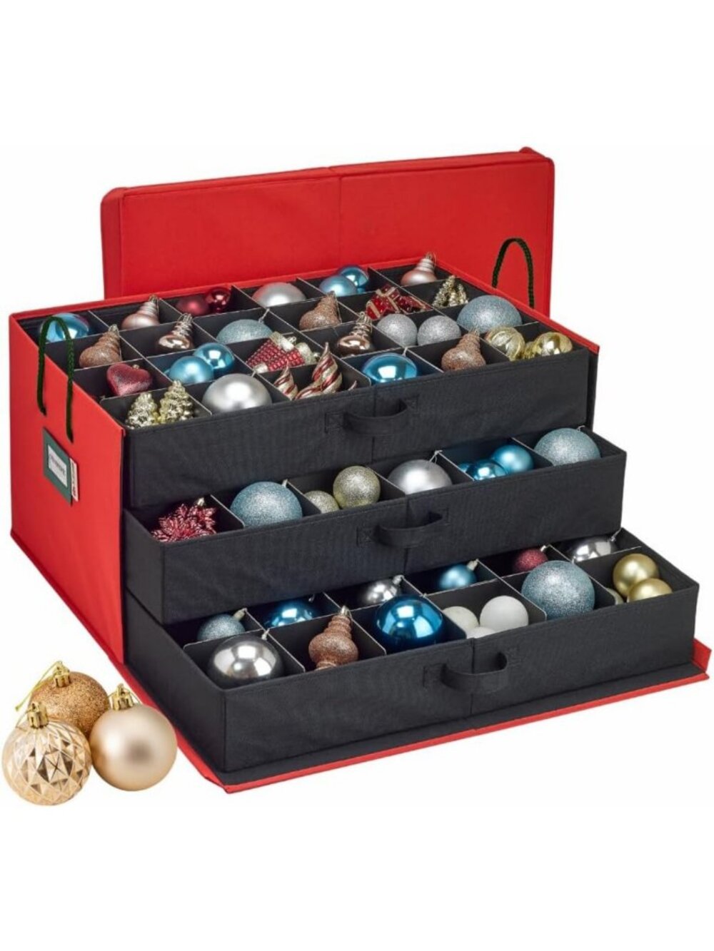 HOLDNβ STORAGE Christmas Ornament Storage Box with Dividers, Holds Up to 72